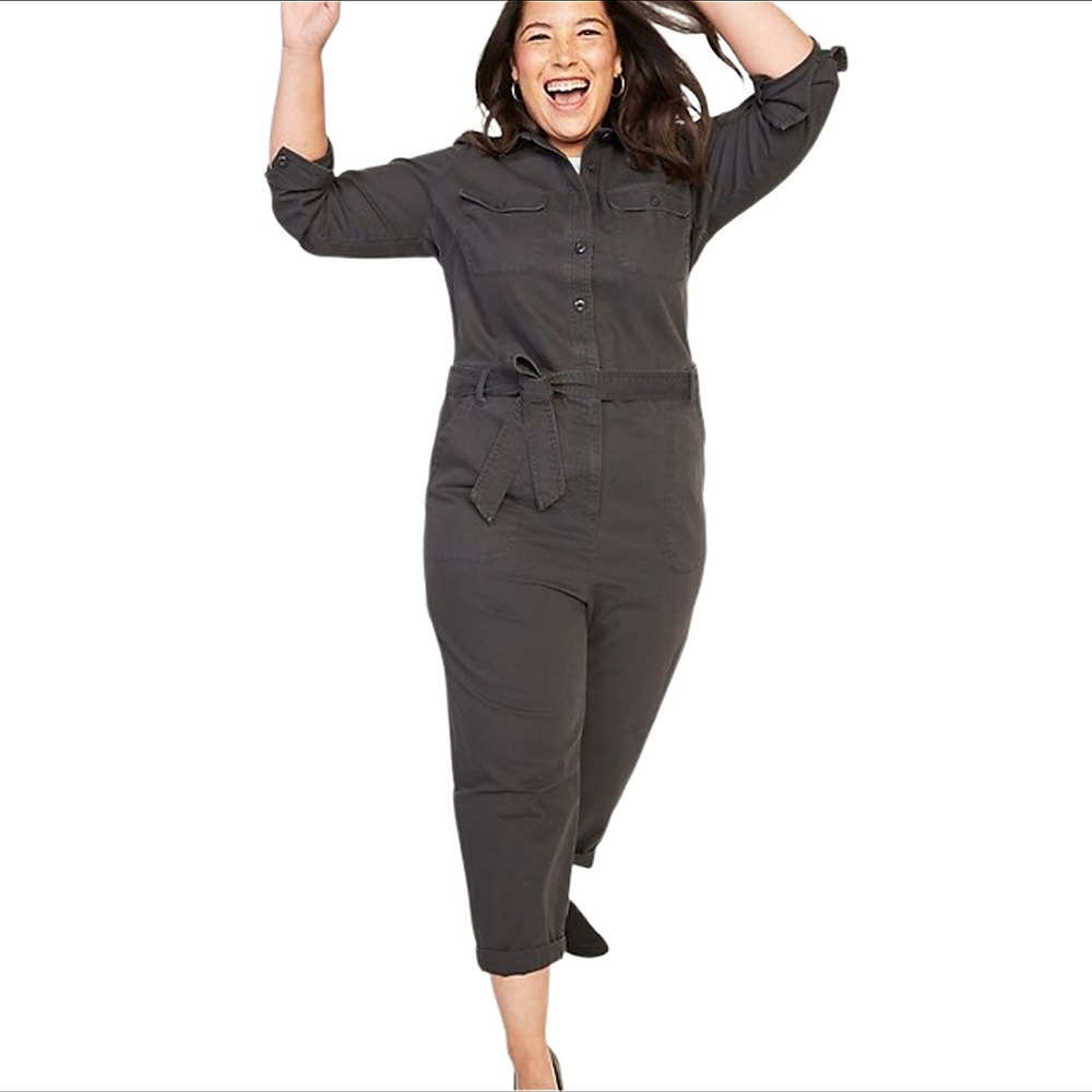 Old Navy Canvas Utility Jumpsuit Coveralls Womens Medium Cropped Belted Workwear